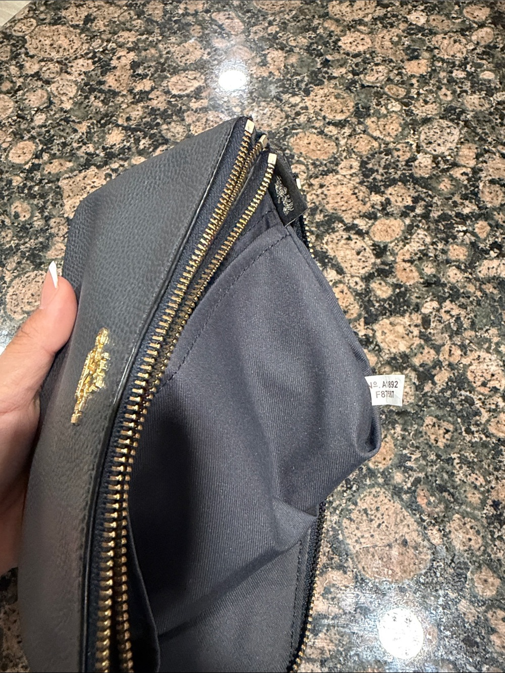 Coach Black double zip Pebbled Leather Wristlet with Gold Logo - Picture 7 of 7